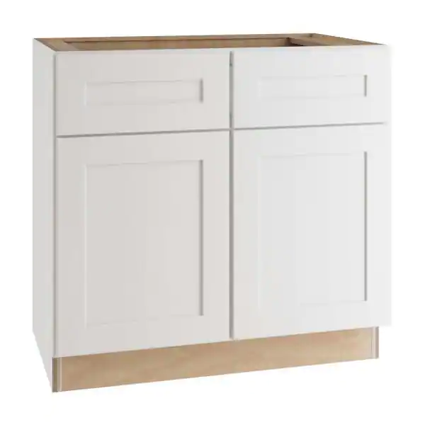 Newport Assembled 36x34.5x24 in. Plywood Shaker Sink Base Kitchen Cabinet Soft Close Doors in Painted Pacific White