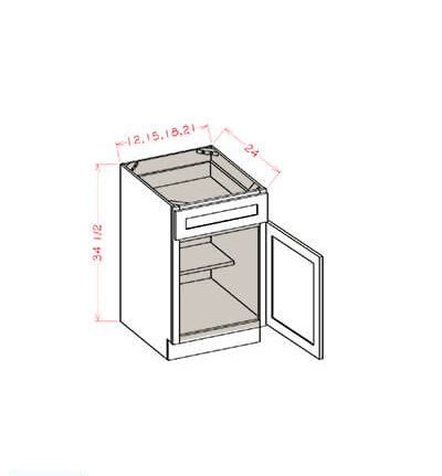 Shaker White 18″ Single Drawer Single Door Base Cabinet