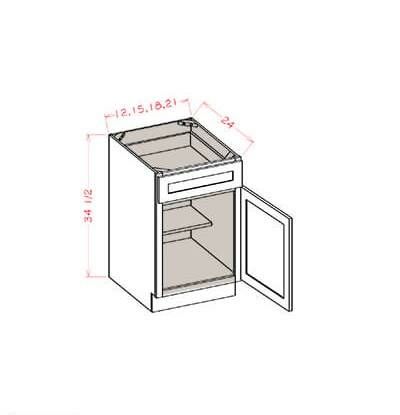 Shaker White 21″ Single Drawer Single Door Base Cabinet